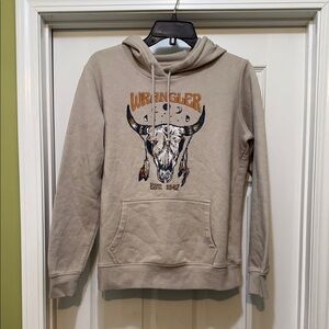 Wrangler Bull Skull Graphic Hoodie Beige Western Sweatshirt Size Small